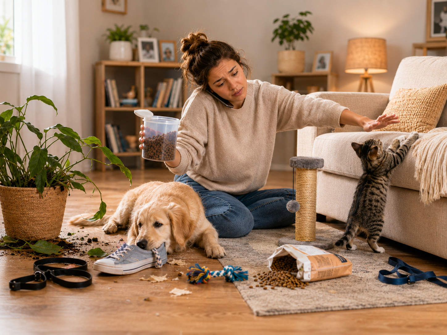 First time pet owner with dog and cat