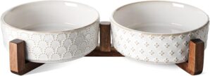 LE TAUCI Dog Bowl Set with Acacia W...