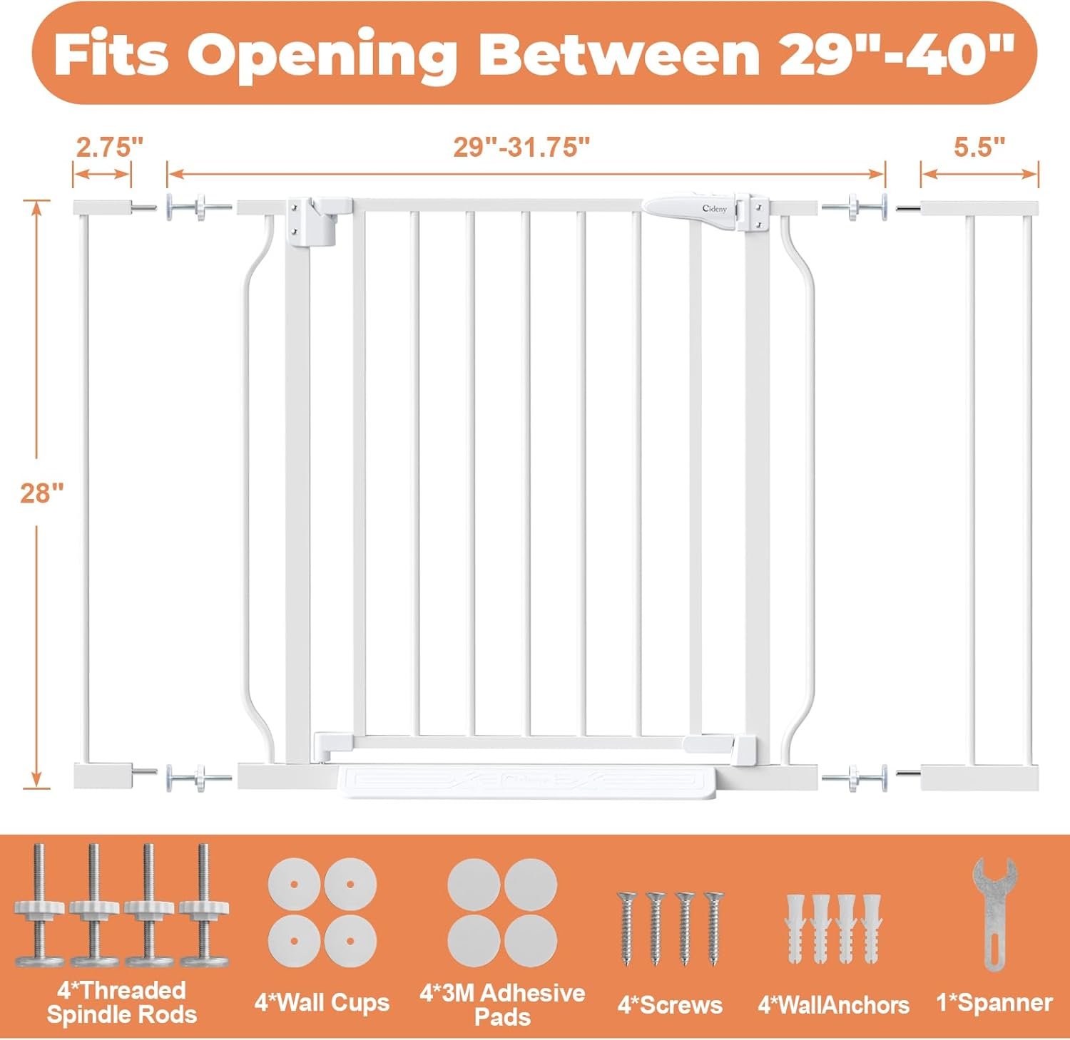 Baby Gate No Drilling, 29"-40" Auto Close Dog Gate Indoor for Doorways & Stairs, Pressure Mounted Adjustable Pet Gate, Easy Walk Through Child Gate for Children & Pets Stroller Friendly, White - Image 5