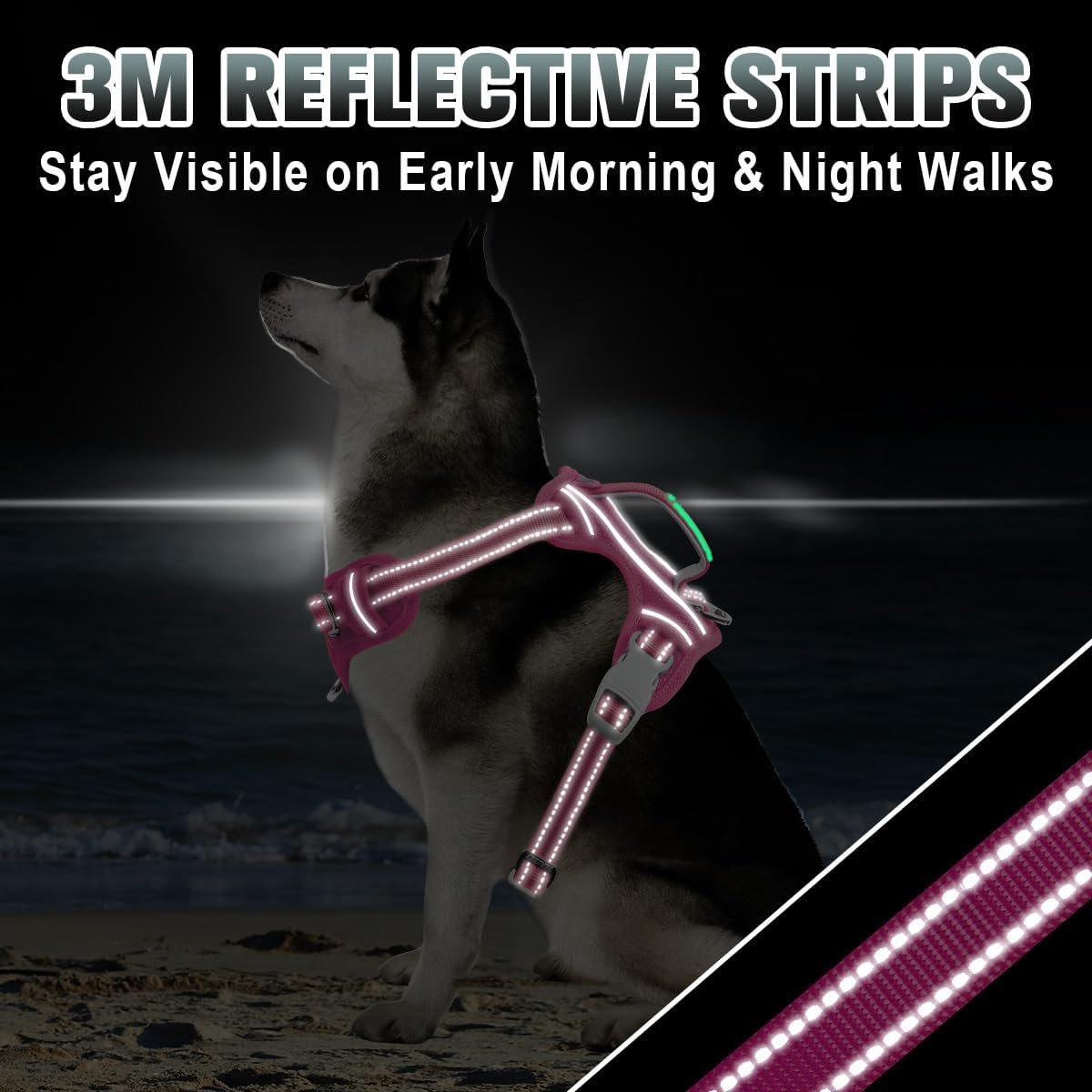 BARKBAY No Pull Dog Harness Large Reflective Dog Harness with Front Clip and Easy Control Handle for Walking Training Running with ID tag Pocket(Pink,L) - Image 7