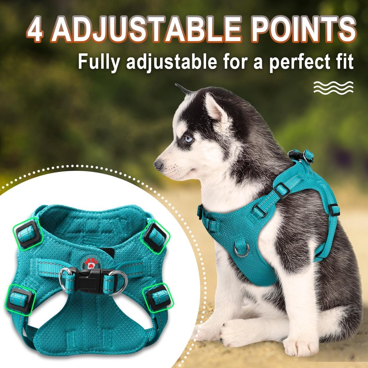 Dog Harness Step in Dog Vest Harness, Reflective Adjustable Puppy No Pull Harness Breathable Soft for Small and Medium Dogs Cats, Ocean Blue, S - Image 3