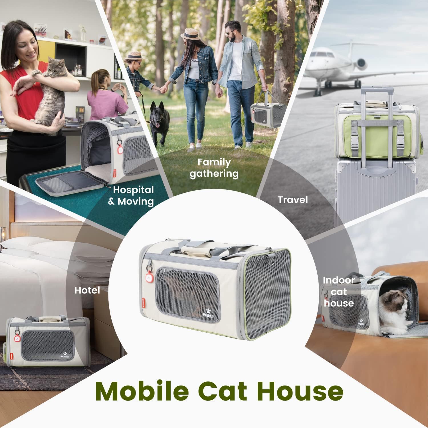 Pawaii Cat Carrier with ID Tag, TSA Airline Approved Soft Sided Collapsible Pet Travel Carrier, Portable Comfortable Convenient Foldable Cat Travel Bag - Image 5