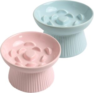 2 Pack Ceramic Slow Feeder Cat Bowl...