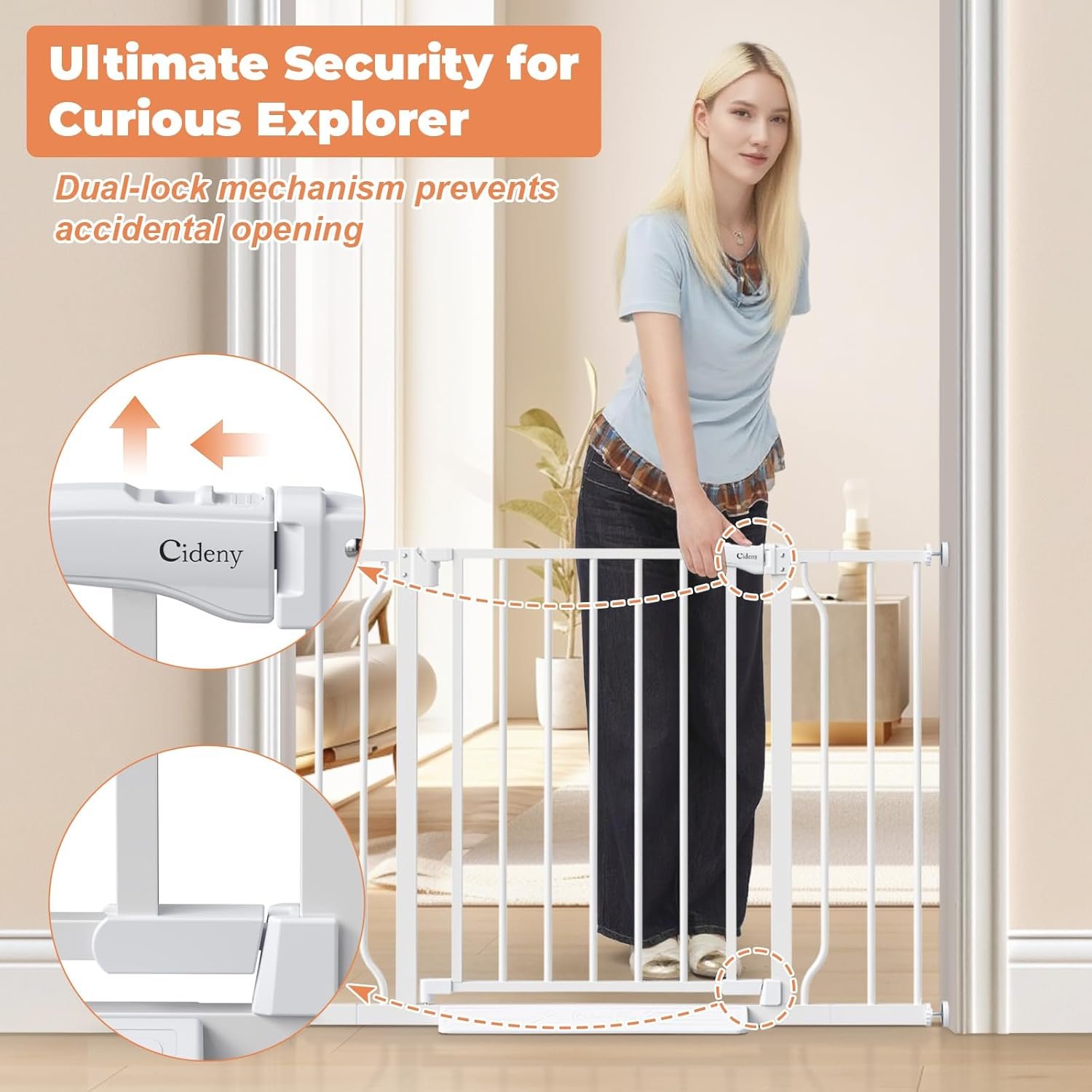 Baby Gate No Drilling, 29"-40" Auto Close Dog Gate Indoor for Doorways & Stairs, Pressure Mounted Adjustable Pet Gate, Easy Walk Through Child Gate for Children & Pets Stroller Friendly, White - Image 4