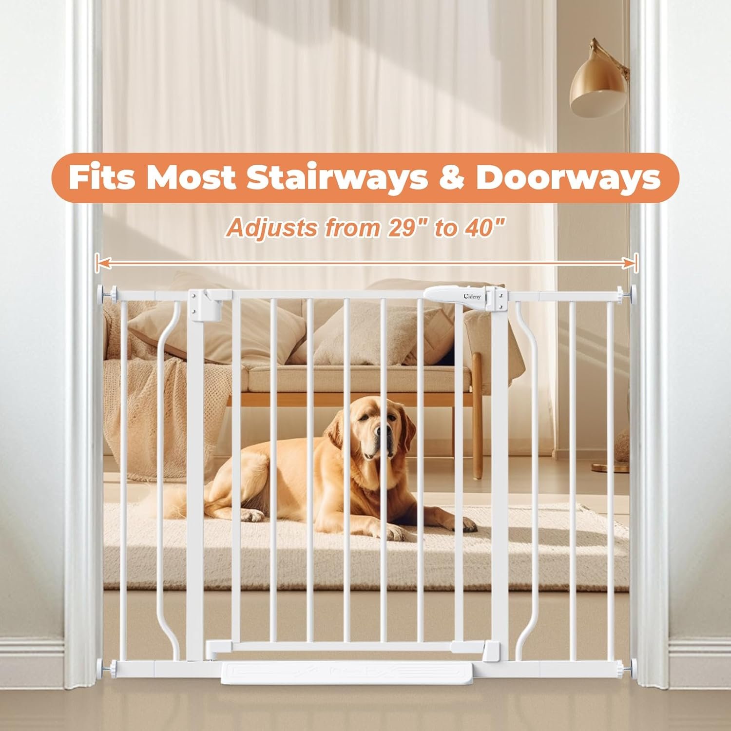 Baby Gate No Drilling, 29"-40" Auto Close Dog Gate Indoor for Doorways & Stairs, Pressure Mounted Adjustable Pet Gate, Easy Walk Through Child Gate for Children & Pets Stroller Friendly, White - Image 8