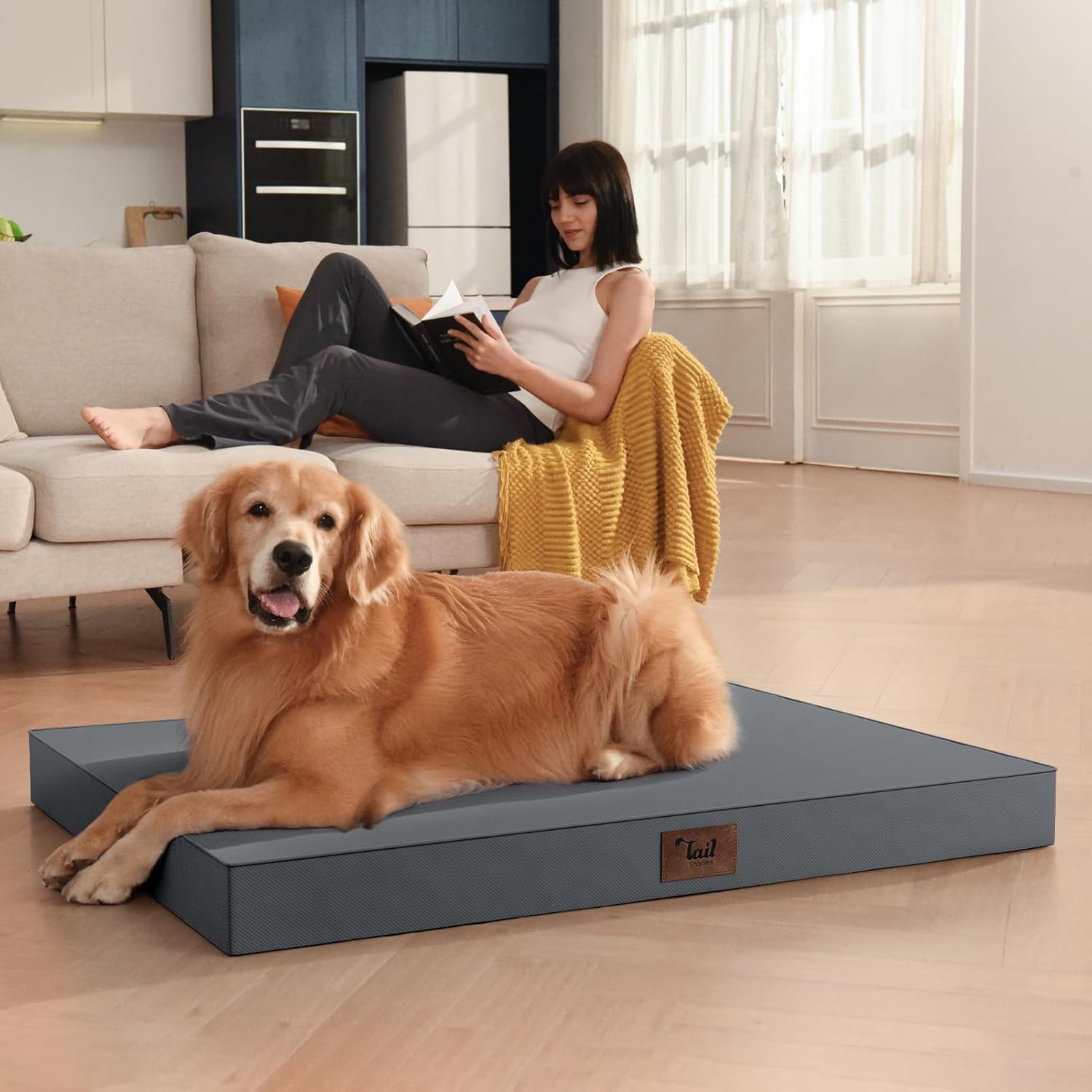 Outdoor Orthopedic Dog Bed, Waterproof Dog Bed for Large Dogs 36x27 Inch, Egg Crate Foam Pet Mat with Washable Removable Oxford Cooling Cover, Grey - Image 5
