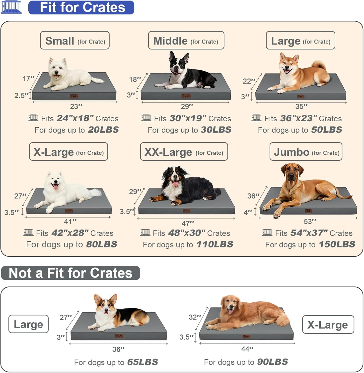 Outdoor Orthopedic Dog Bed, Waterproof Dog Bed for Large Dogs 36x27 Inch, Egg Crate Foam Pet Mat with Washable Removable Oxford Cooling Cover, Grey - Image 2