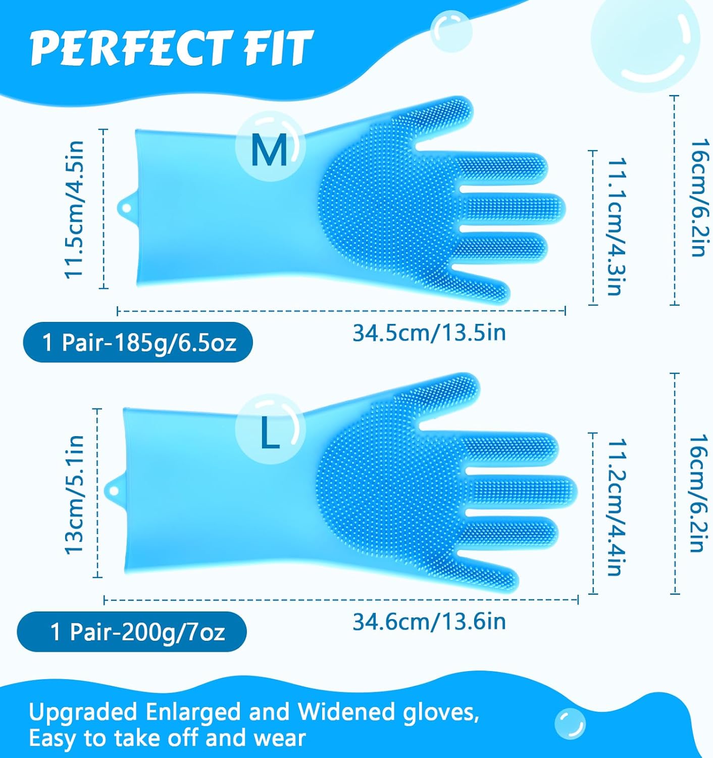 Pecute Pet Grooming Gloves - Heat Resistant Silicone Gloves with High-Density Teeth, Enhanced Five Finger Design for Bathing and Massaging Dogs and Cats, Blue - Image 6