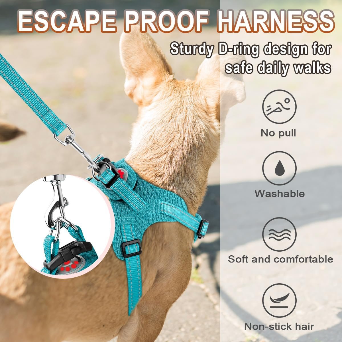 Dog Harness Step in Dog Vest Harness, Reflective Adjustable Puppy No Pull Harness Breathable Soft for Small and Medium Dogs Cats, Ocean Blue, S - Image 4