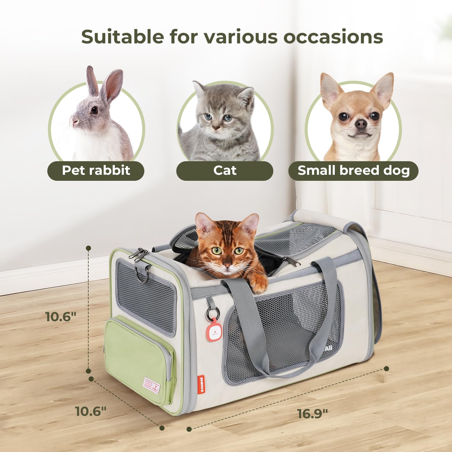 Pawaii Cat Carrier with ID Tag, TSA Airline Approved Soft Sided Collapsible Pet Travel Carrier, Portable Comfortable Convenient Foldable Cat Travel Bag - Image 4