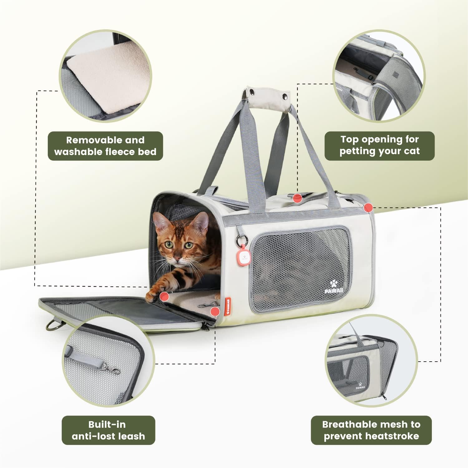 Pawaii Cat Carrier with ID Tag, TSA Airline Approved Soft Sided Collapsible Pet Travel Carrier, Portable Comfortable Convenient Foldable Cat Travel Bag - Image 6