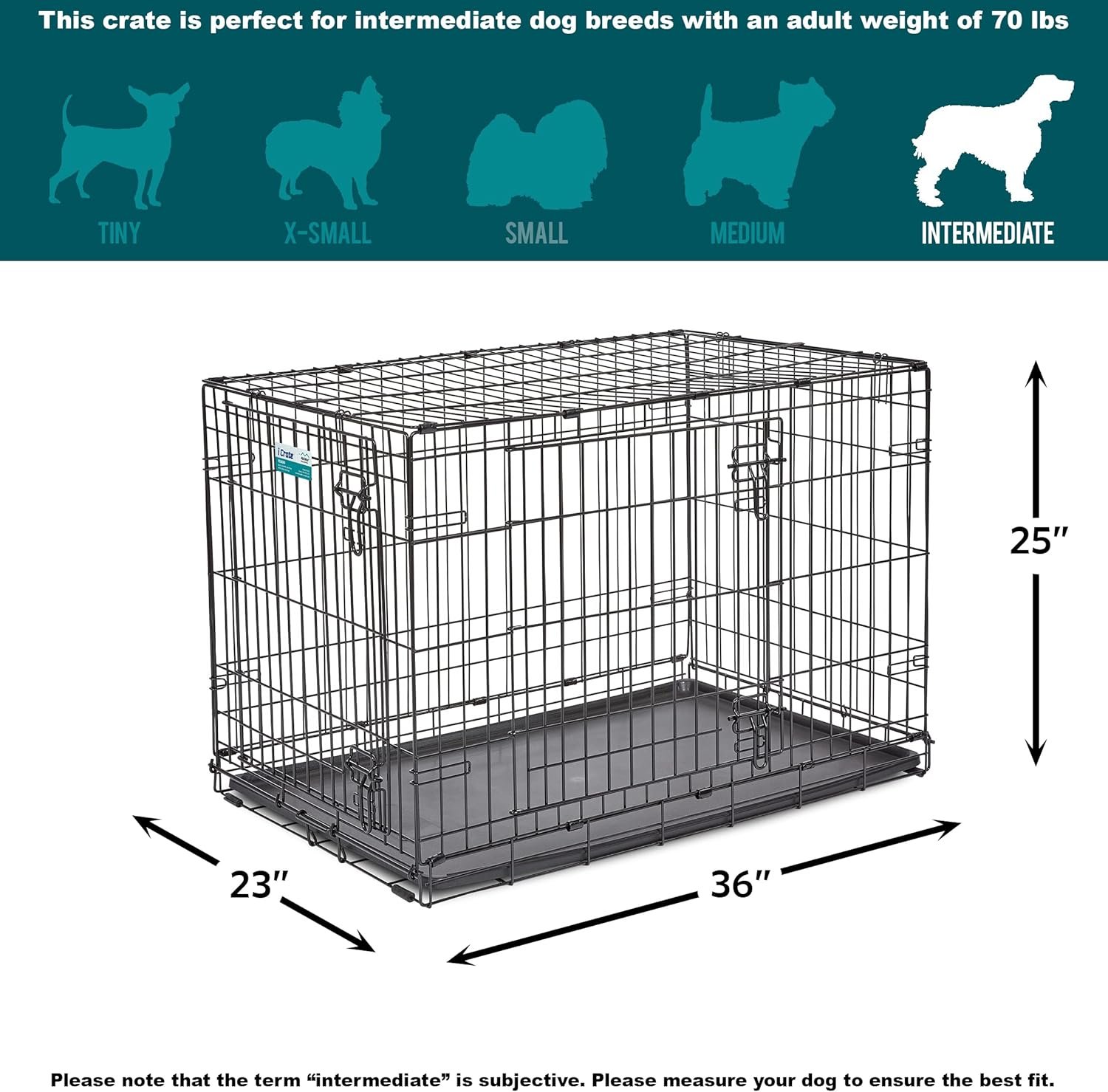MidWest Homes for Pets 36-Inch iCrate for Medium-Large Breeds, 41-70 lbs, Double Door Folding Dog Crate with Divider Panel, Leak-Proof Tray & Secure Latches, Portable, Durable & Easy to Assemble - Image 8