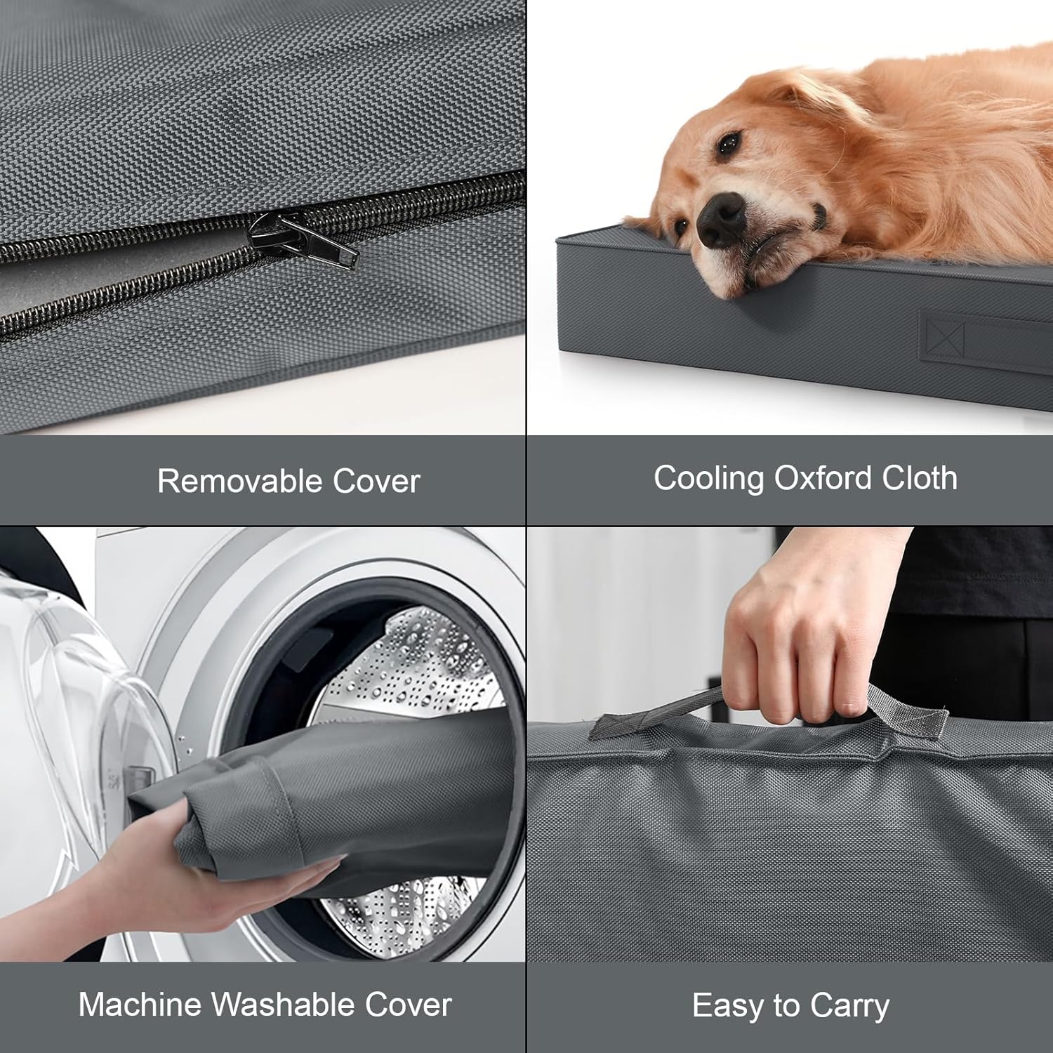 Outdoor Orthopedic Dog Bed, Waterproof Dog Bed for Large Dogs 36x27 Inch, Egg Crate Foam Pet Mat with Washable Removable Oxford Cooling Cover, Grey - Image 6