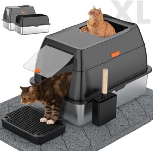 Stainless Steel Litter Box with Lid...