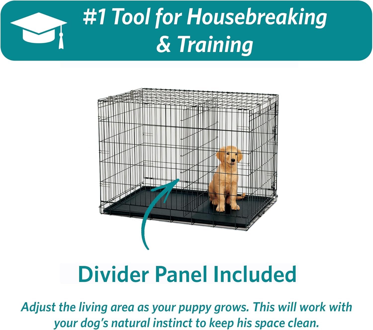 MidWest Homes for Pets 36-Inch iCrate for Medium-Large Breeds, 41-70 lbs, Double Door Folding Dog Crate with Divider Panel, Leak-Proof Tray & Secure Latches, Portable, Durable & Easy to Assemble - Image 7