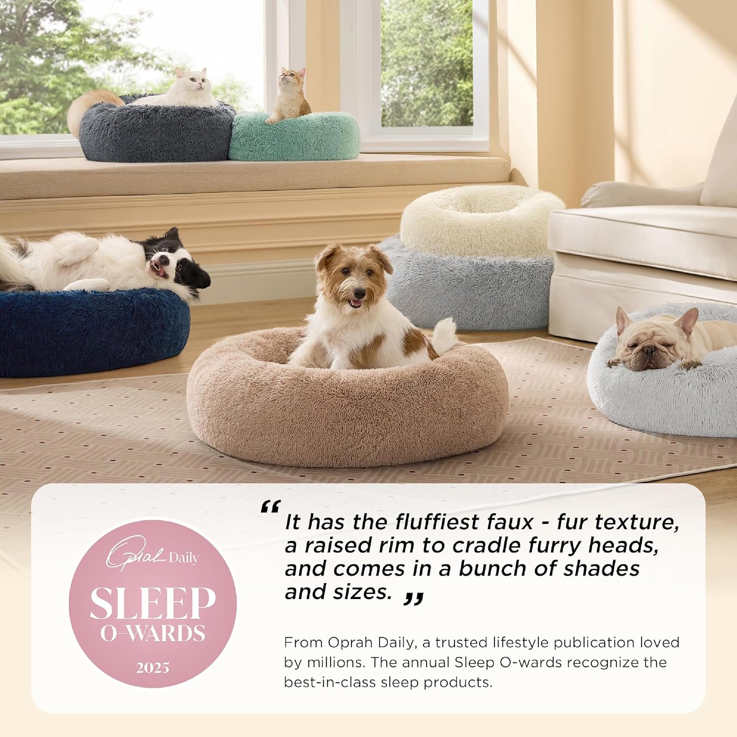 Bedsure Calming Cat Beds for Indoor Cats - Small Cat Bed Washable 20 inches, Anti-Slip Round Fluffy Plush Faux Fur Pet Bed, Fits up to 15 lbs Pets, Camel - Image 2