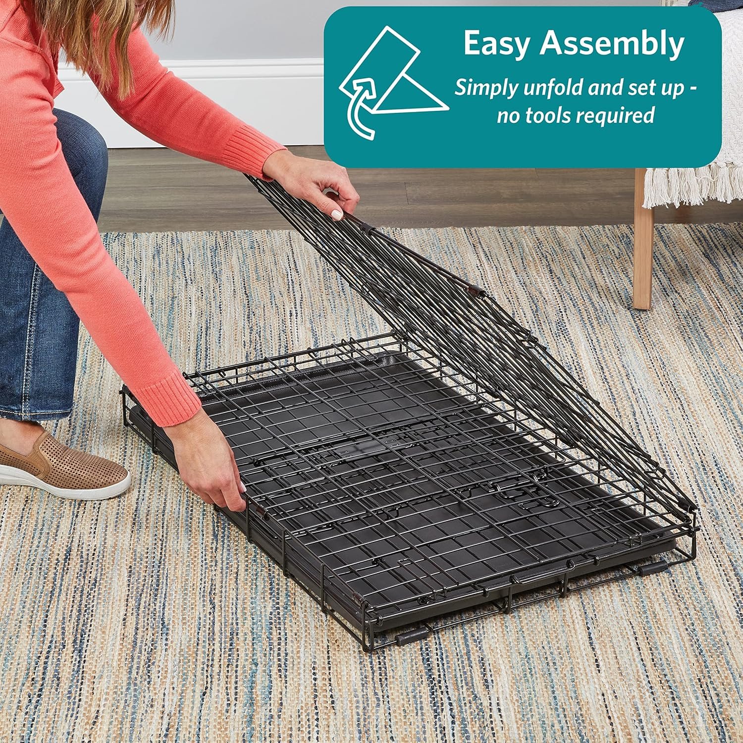 MidWest Homes for Pets 36-Inch iCrate for Medium-Large Breeds, 41-70 lbs, Double Door Folding Dog Crate with Divider Panel, Leak-Proof Tray & Secure Latches, Portable, Durable & Easy to Assemble - Image 5