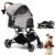 Bicystar Pet Stroller for Small Medium Dogs Cats Up to 45 lbs, Travel Lite Collapsible, All Terrain 4 Wheels for Jogging, Running, Grey